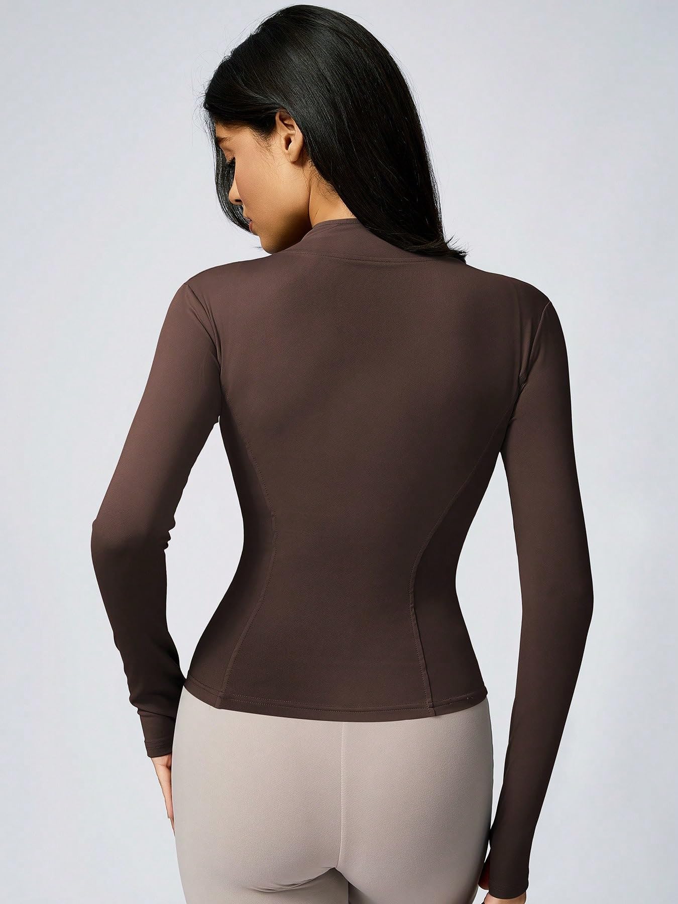 Chaqueta de entrenamiento para mujer, con cremallera completa, ajustada, para yoga, con bolsillos, camisa atlética para correr, con agujeros para el pulgar, para gimnasio — view 2