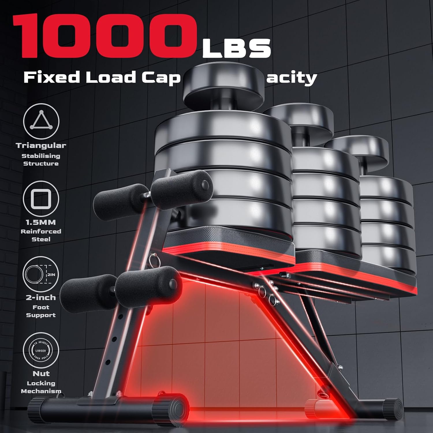 Adjustable Weight Bench, Folding Weight Bench for Home Gym, 6 Backrests Adjustable Bench with 1000LBS Weight Capacity for Bench Press Strength Training Exercise