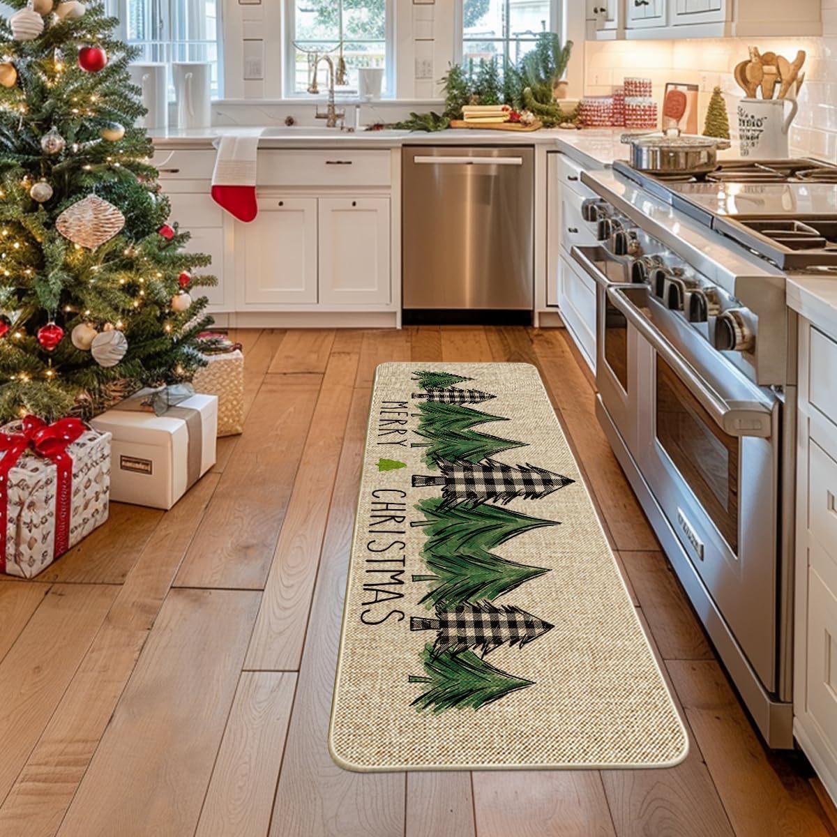 Artoid Mode Merry Christmas Trees Christmas Doormat, Home Decor Winter Christmas Holiday Low-Profile Floor Mat Runner Rug for Indoor Outdoor 24x59 Inch