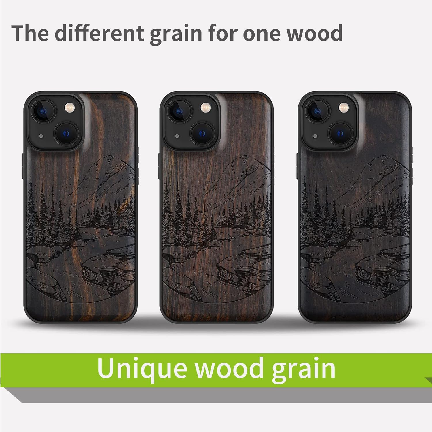 Carveit Magnetic Wood Case for iPhone 13 Mini Case [Natural Wood & Black Soft TPU] Unique Wooden Shockproof Protective Cover Compatible with magsafe (Natural Landscape -Blackwood)