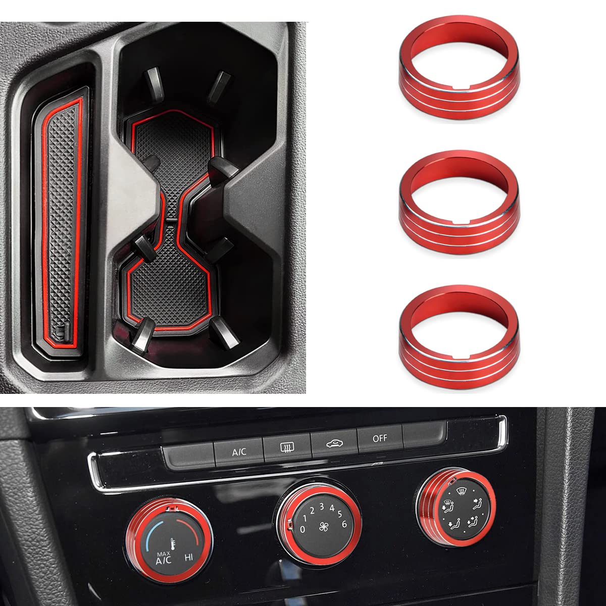 For Toyota Tacoma 2015-2022 AC/Radio Knob Covers - Aluminum Alloy Button Rings, Red (Interior Trim) - View #5