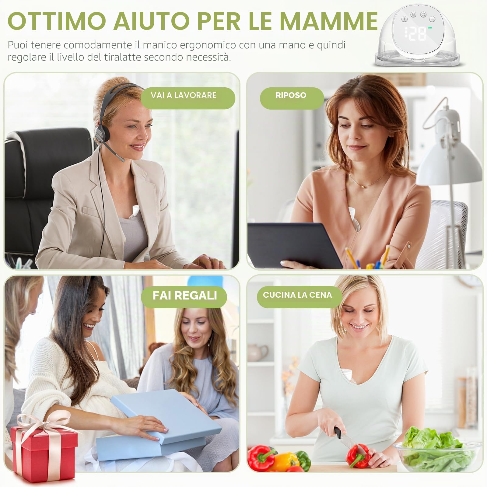 Journeyside Tiralatte Portatile Elettrico, Tiralatte Indossabile Tiralatte Elettrico a Mani Libere con 3 Modalità e 9 Livelli, Display a LED, Tiralatte Leggero Ultra Silenzioso, Flangia 24 mm