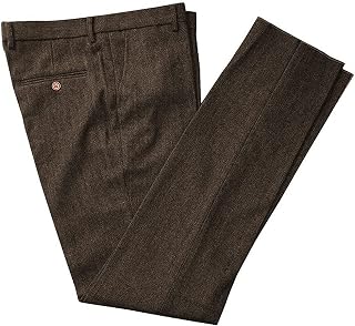 Men's Tweed Pants Herringbone Thick Wool Pleated Front Dress Suit Trousers Retro