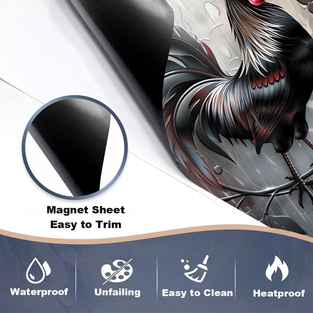Silver Brushed Stainless Steel Dishwasher Magnet Cover,Metal Rooster Dishwasher Cover for Front Panel,Farm Chicken Sticker Dishwasher Decal Refrigerator Magnetic Skins Cover, 23"x26"