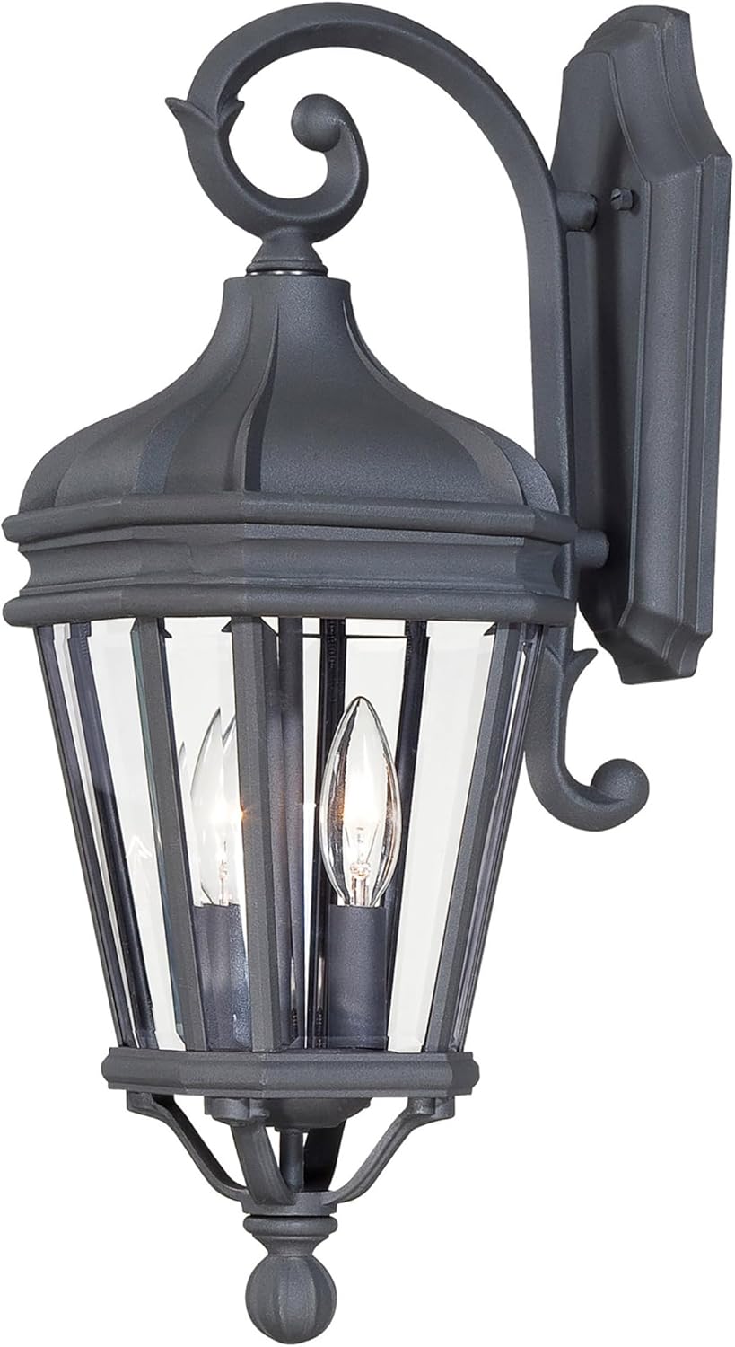 THE GREAT OUTDOORS 8692-66 Harrison Outdoor Wall Mount, 3-Light, 180 Total Watts, 10-in H x 27.75-in W, Coal Black