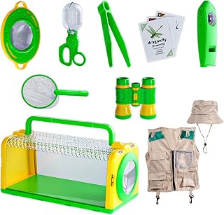 Bug Catching Kit for Kids Outdoor Exploration, 9-in-1 Explorers Catcher Kit with Telescope, Magnifier, Flashlight & Compass, Observation Box for Nature Adventure, Bug Catcher for Kids, Catching Ki