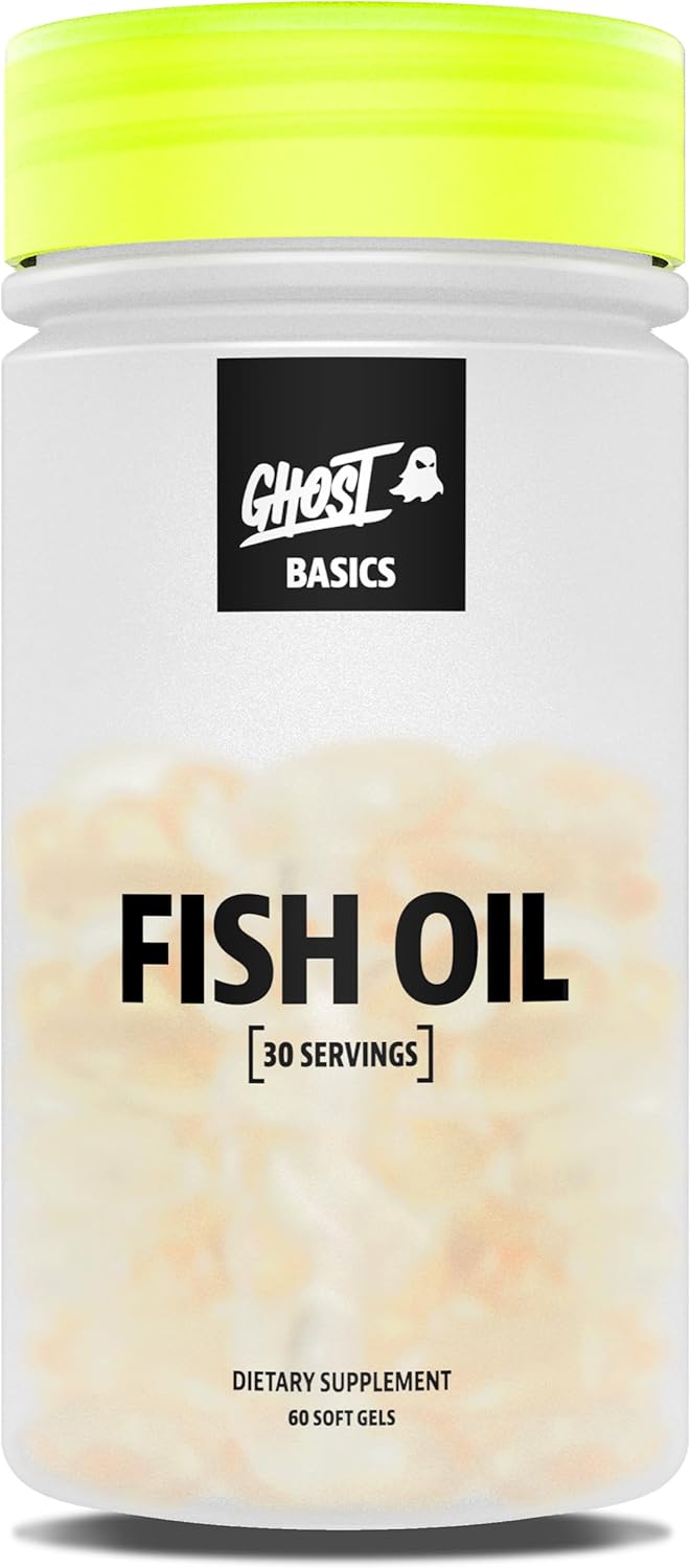 GHOST Basics Fish Oil Supplement, 3000MG Daily Omega 3 Fatty Acids with DHA & EPA for Brain, Heart Health & Immunity Support – Gluten-Free & Soy-Free – 60 Enteric Coated Softgels