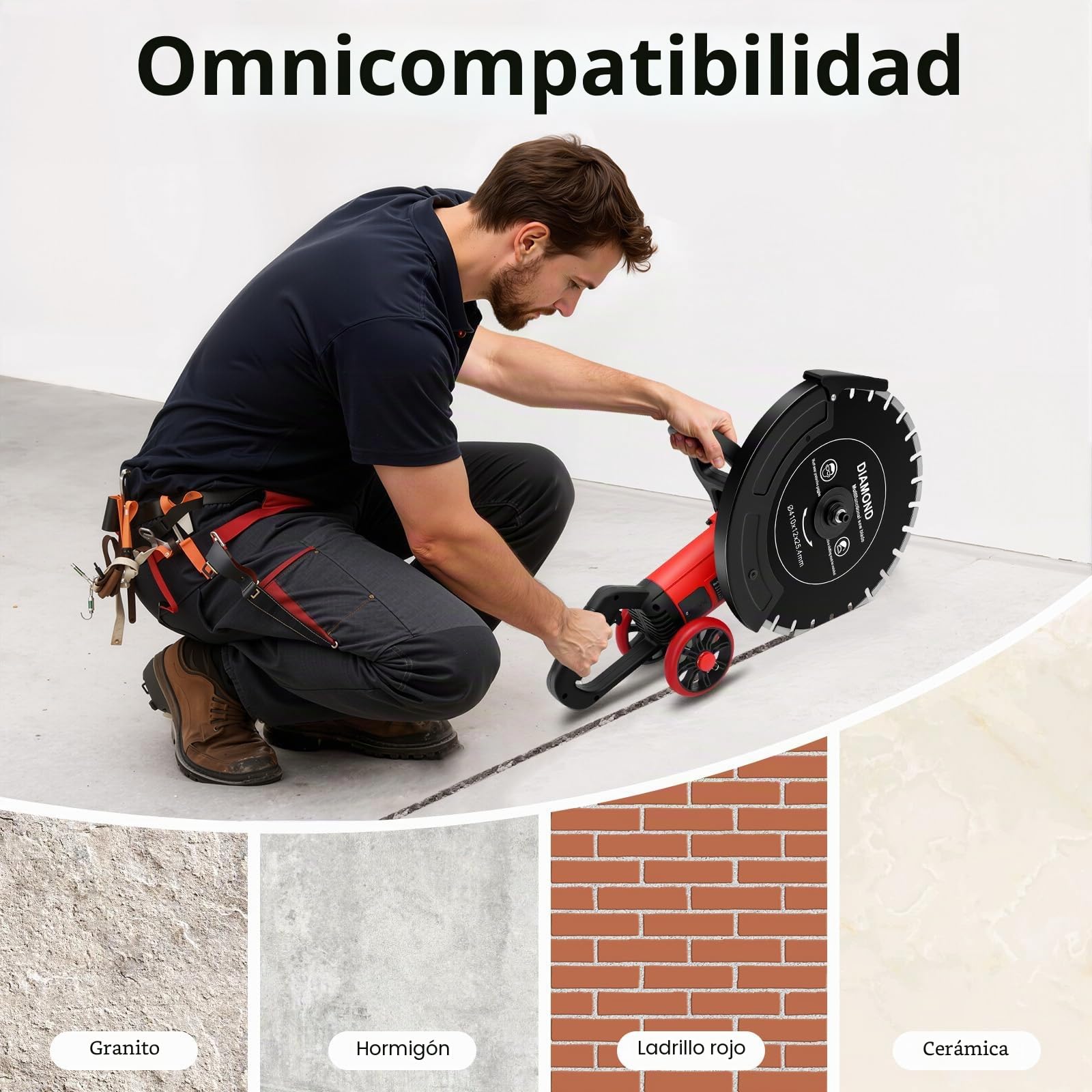 Sierra de hormigón 4000 W - Cortador de pavimento - Ranuradora de pared 16" - Sierra húmeda y seca con disco diamante 410 mm - Para granito, mármol