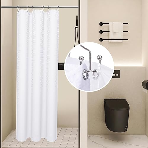 3 in 1 Waterproof Waffle Weave Shower Curtain and Clear