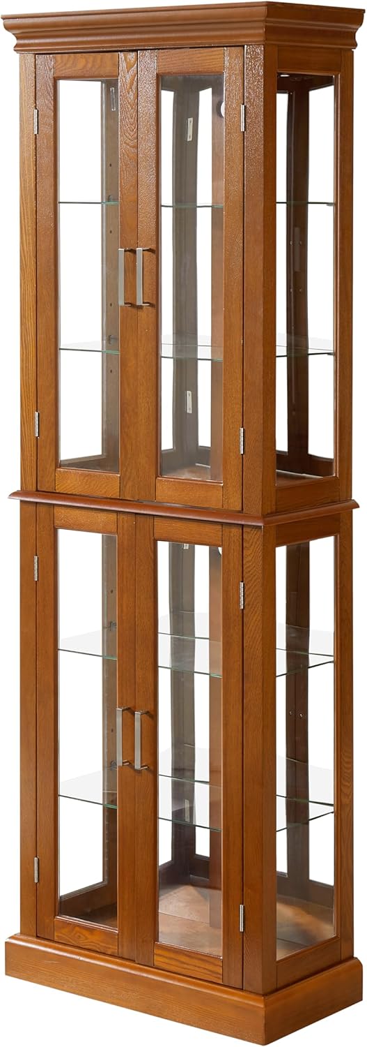 Lighted Display Cabinet,Corner Curio Display Cabinet with Adjustable Shelves & Mirrored Back,Storage Cabinet Wood Frame Collectibles Toy Display for Living Room, Kitchen,Pantry light bulb not included