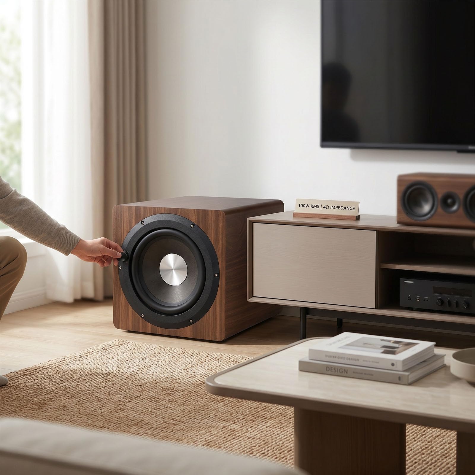 XUMIUZIY Subwoofer Alimentato, Subwoofer Attivo per Bassi Profondi da 6,5 ​​pollici 100 W (Colore Rovere)