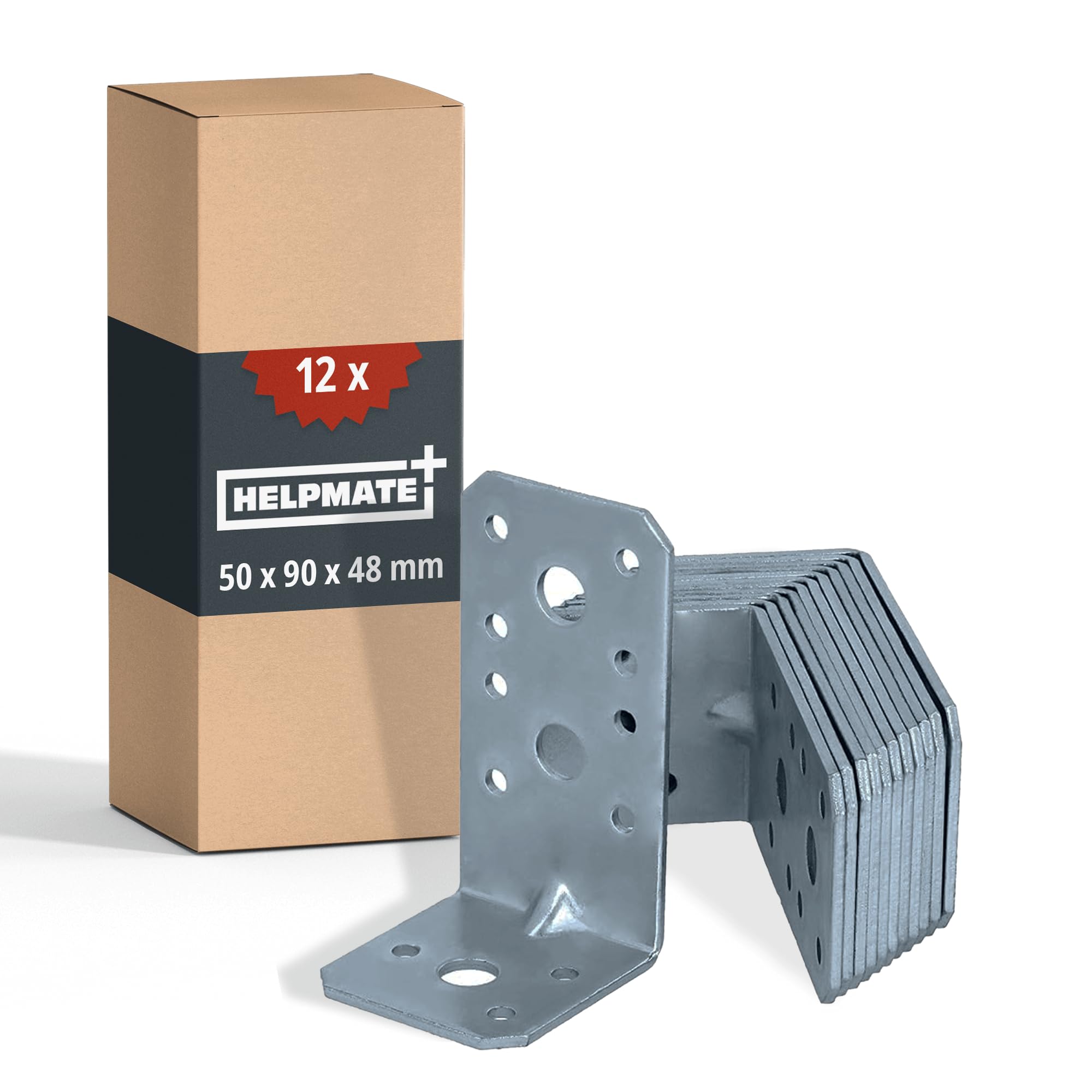HELPMATE – 12 Pieces of Heavy Duty Angle Brackets with Bead 50x90x48 mm – Perforated Wood connectors Electro-galvanised & Blue passivated – Corner Braces Brackets with Excellent Corrosion Protection