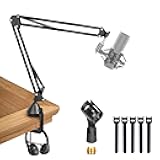 OUKMIC Adjustable Microphone Scissor Arm Suspension Boom with Mic Clip and Cable Ties, Heavy Duty for Blue Yeti Nano Snowball Ice, HyperX QuadCast, Recording, Gaming, Streaming