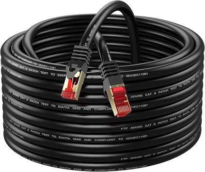 Cat6 Outdoor Ithernet Cable 25ft Outdoor Shielded UV Resistant Waterproof Embedded Network Cord for Ca6/Cat5/Cat5e for Gaming Router LAN TV