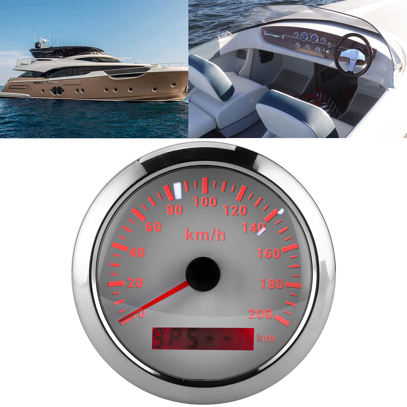 Akozon Velocímetro de 85 Mm, Odómetro de 200 Km/h para Barco, Coche, Motocicleta, Yate, Esfera Blanca, Calibre de 3 3/8 Pulgadas, GPS Rápido de Alta Precisión, ABS y Acero Inoxidable (esfera blanca)