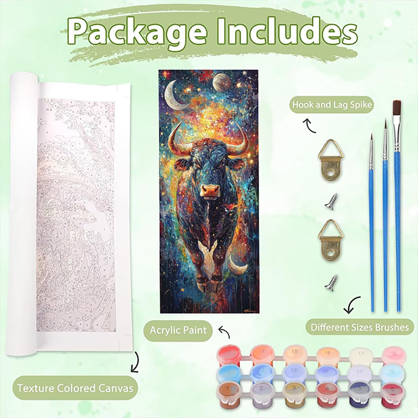 Malen Nach Zahlen 50x150cm Leinwand Planeten Malen Nach Zahlen Erwachsene mit Ohne Rahmen, DIY Kreativ Set für Erwachsene mit Pinseln und Acrylfarbe, Zimmer Deko Stier Landschaft Geschenk, P0M-536