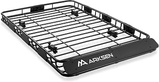 ARKSEN 64x39x4 Inch Universal Roof Rack Cargo Basket - 150 lbs Heavy Duty Steel Rooftop Carrier for SUV, Car, Truck - Easy Install, Rust Proof