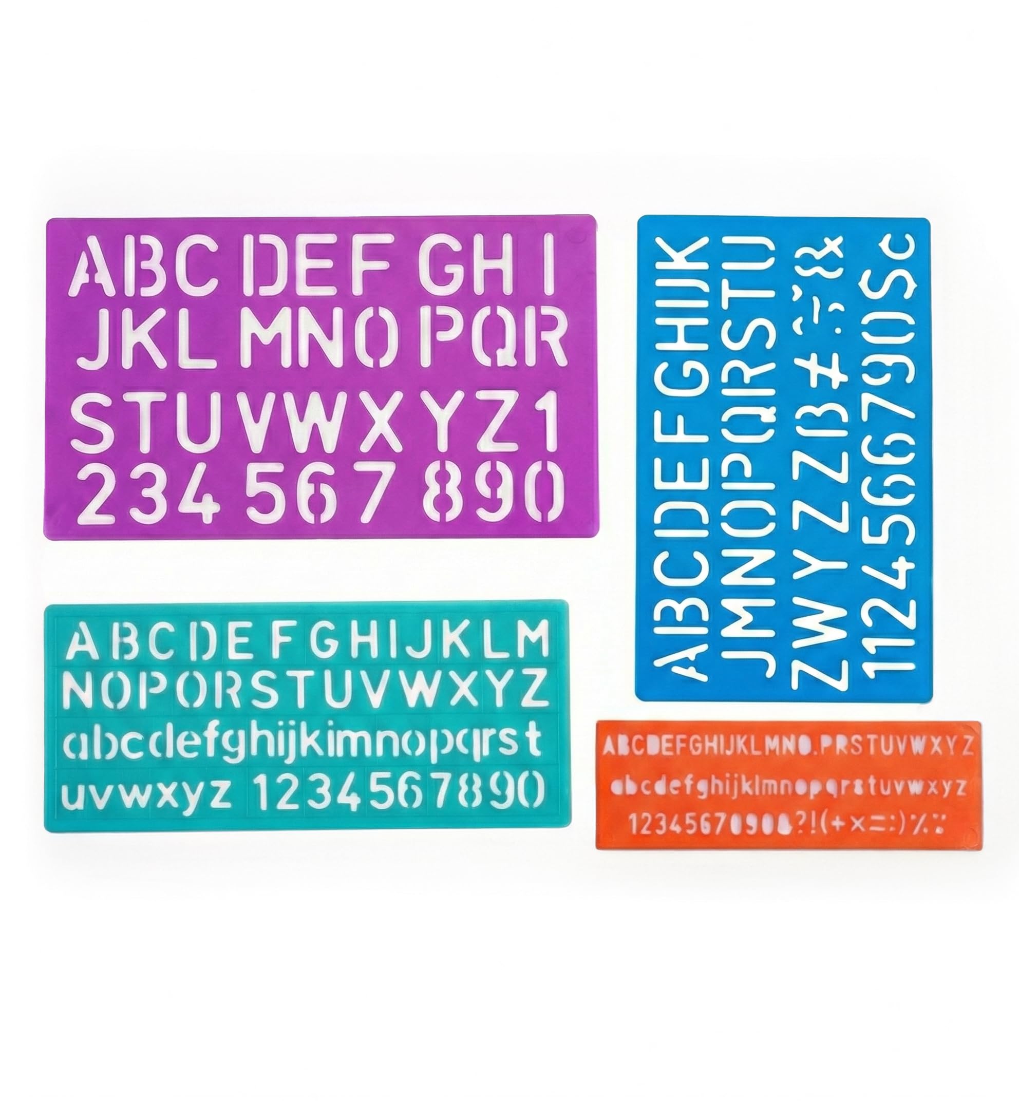 BAZIC Products Letter Stencil Set – Alphabet, Number and Signs Kit, Reusable for Painting, Fabric, and Crafts, Plastic Stencils in Sizes 8, 10, 20, and 30 mm, 4/Pack, 1-Pack