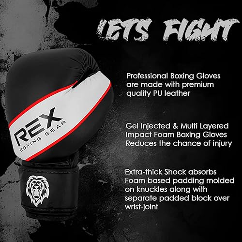 Miniatura 4 de Rex - Guantes de boxeo para niños y adultos, guantes de entrenamiento de piel sintética de alta calidad para mayor rendimiento y protección con