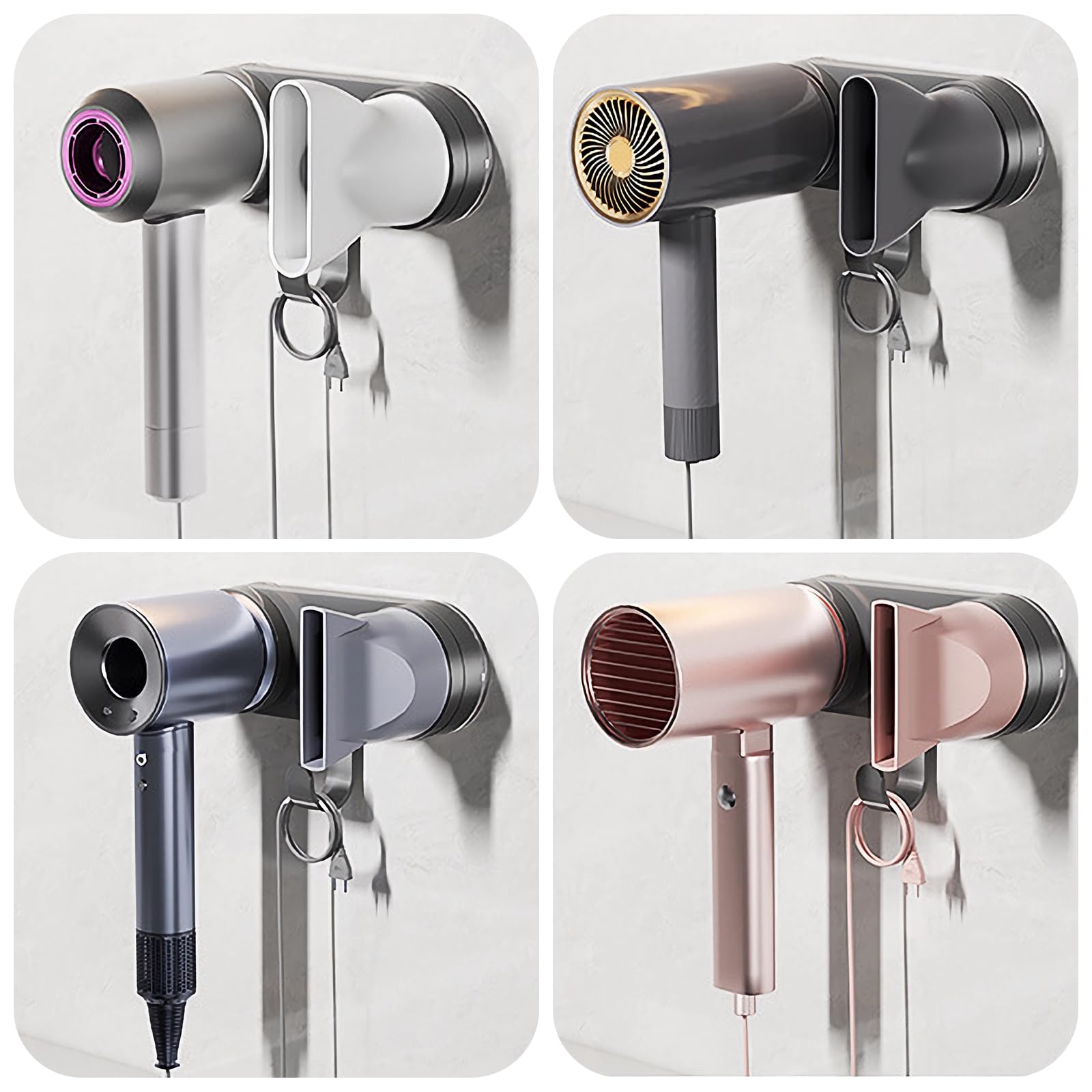 Supporto magnetico per asciugacapelli, con ventosa senza punzonatura, con gancio organizer per cavi, per asciugacapelli Dyson e Laifen