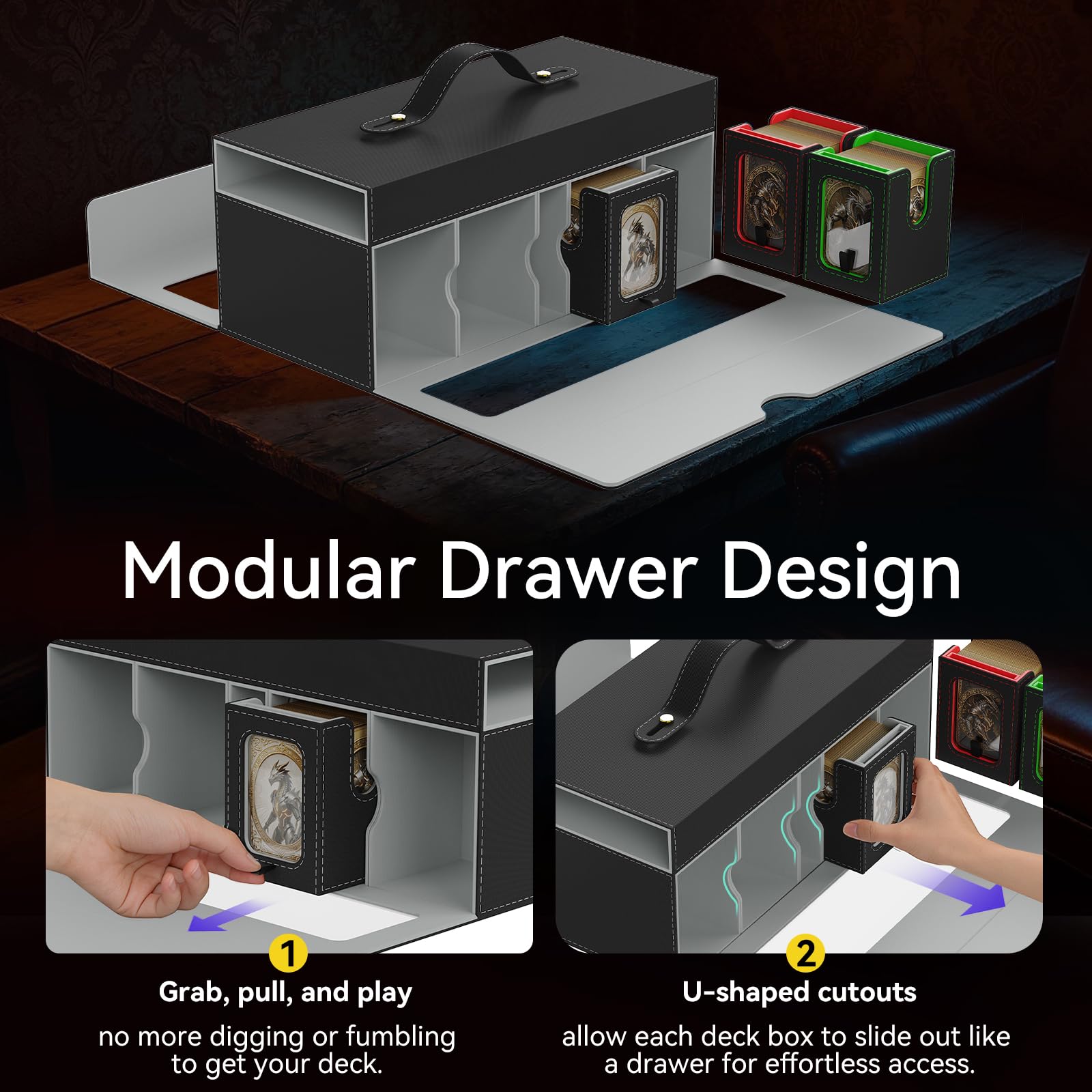 11in1 Commander Deck Box füR mtg deckbox,8 Deck sammelkarten aufbewahrungsbox mit Display&WüRfelablage1000+ DoppelhüLsenkarten,Abnehmbare Sammelkarten Box mit35pt Magnetischen Kartenhaltern füR TCG
