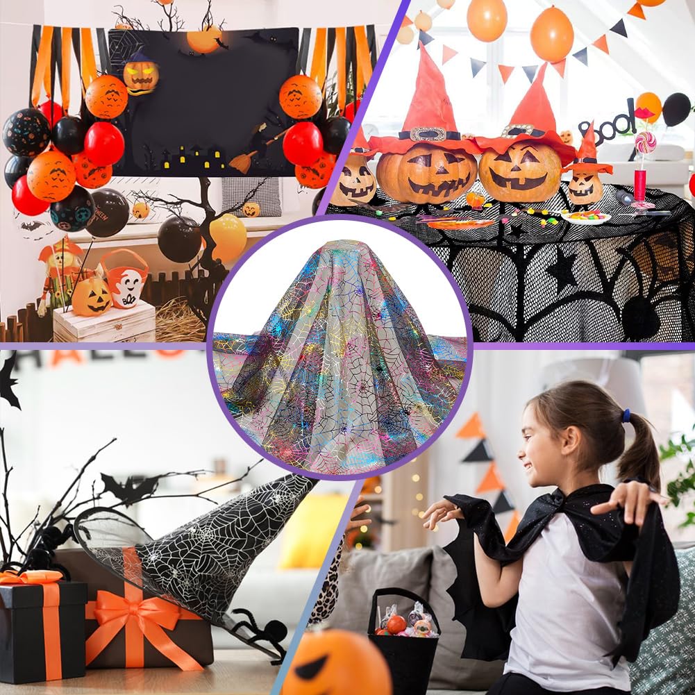 FINGERINSPIRE Tessuto a ragnatela nera, 0,9 x 1,6 m, per Halloween, in poliestere, decorativo, accessori per indumenti, tovaglie, Halloween, feste di compleanno, decorazioni per vestiti