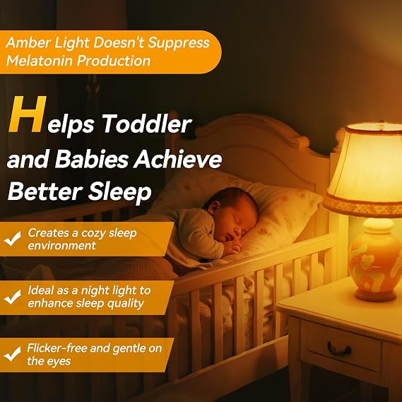 Neporal Amber Sleep Light Bulbs 1800K 3PK, 9W 60 Watt Equivalent, 99.96% Blue Blocking Soft Warm Light Bulbs A19, Amber Night Light E26 for Bedroom and Baby Nursery Light