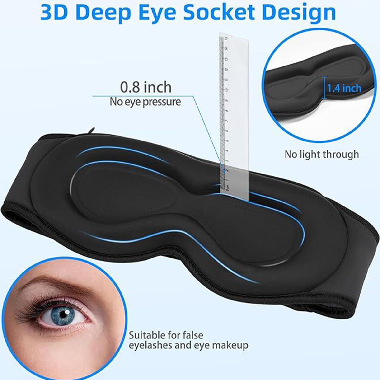 Antifaz para dormir 3D, diadema de malla transpirable con hebilla ajustable