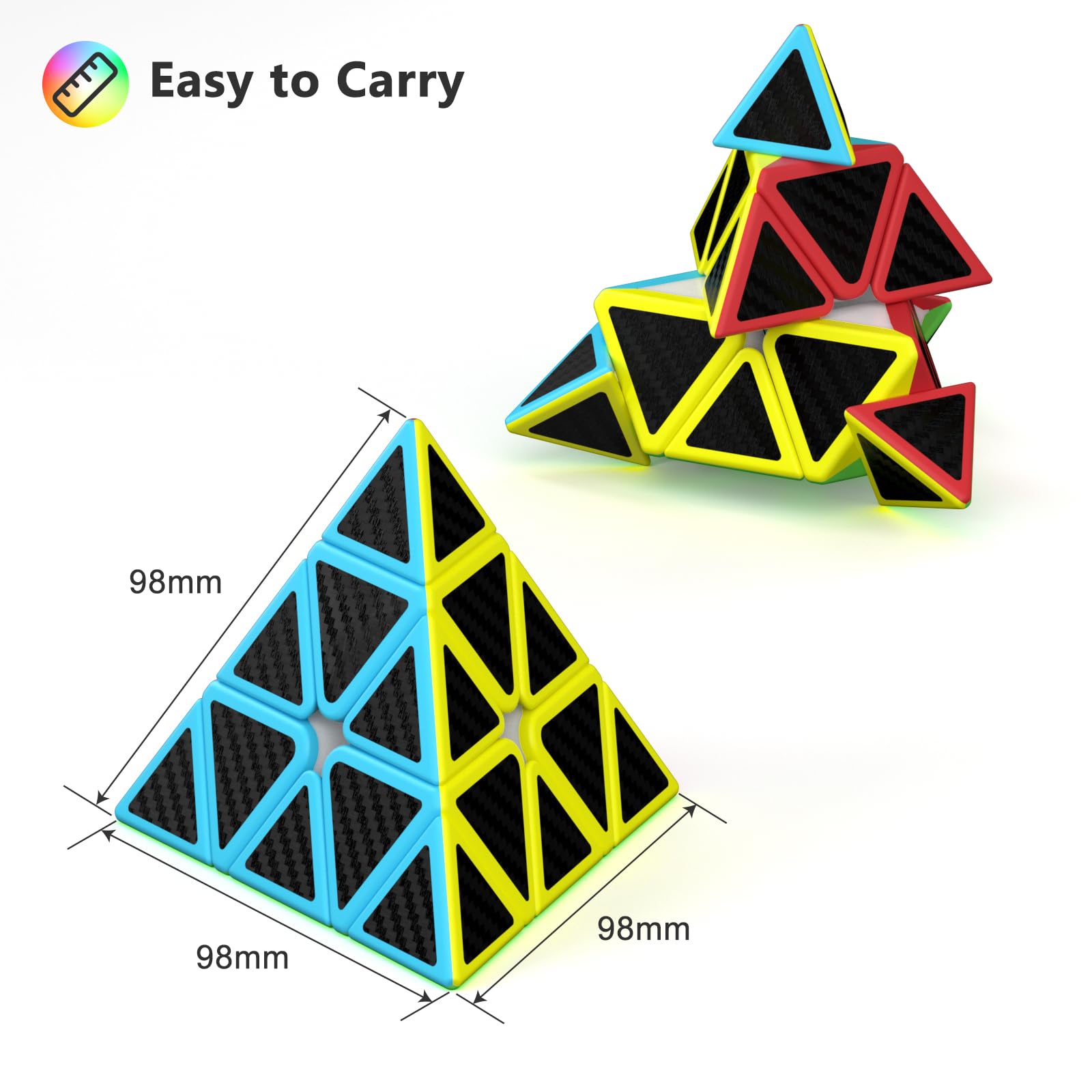 Vdealen Speed Cubo Magico Piramide Magic Cube, Liso Pyramid Cubo de Velocidad para Principiantes y Usuarios Avanzados, Triangle Cube Regalo para Niños Adolescentes Adultos(Fibra de Carbono)