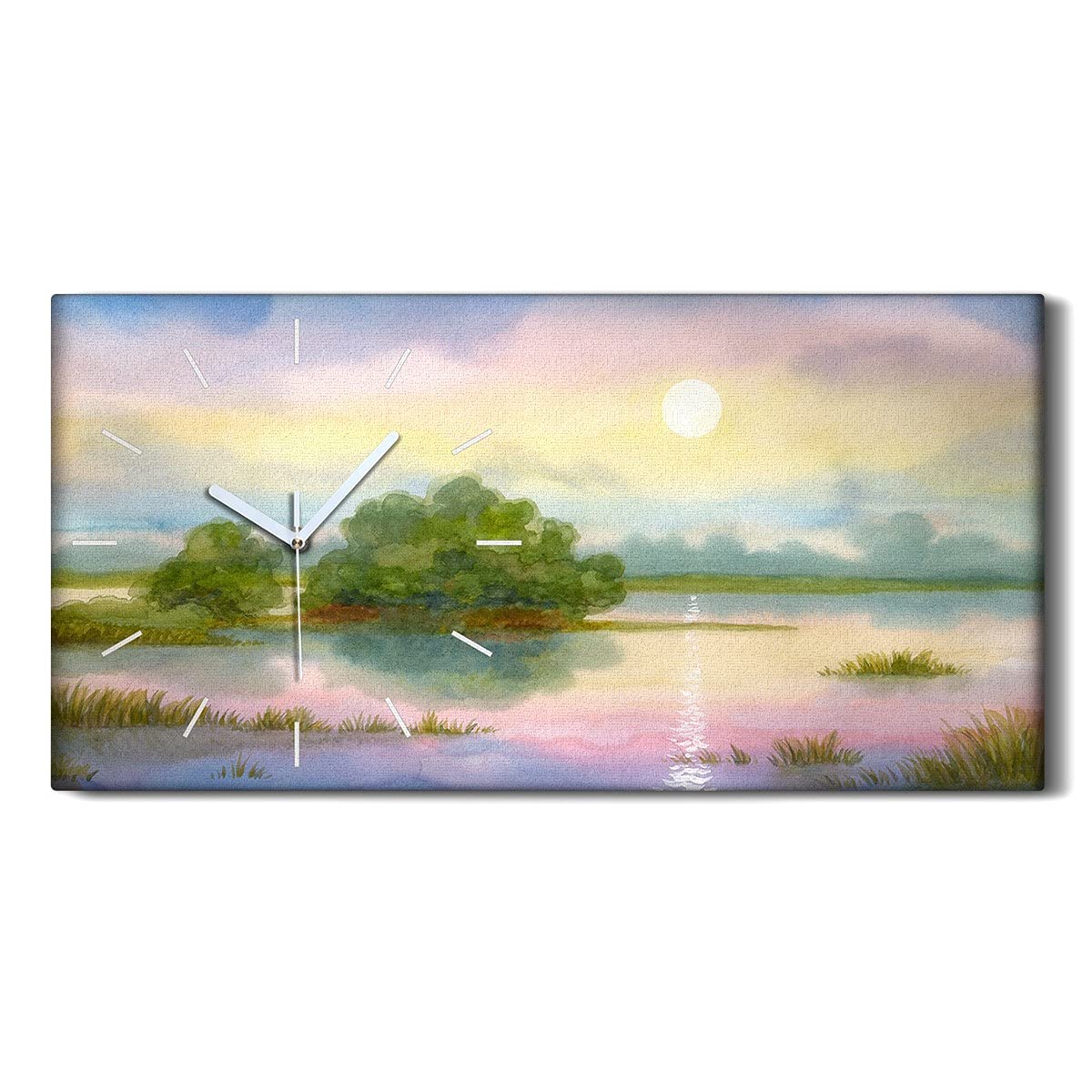 Horloge sur Toile Arbre Coucher de Soleil 60x30 cm - Art Mural Moderne Salon sans Bruit