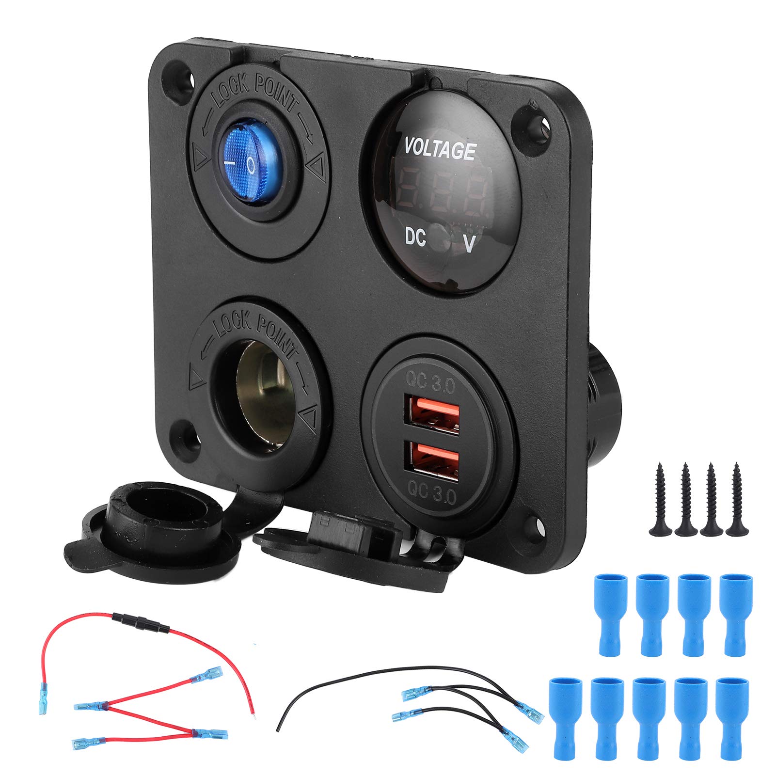 Practical Waterproof Car Switch Panel 12V24V Power Outlet Dual USB Socket 4 Hole RV Truck ATV for Boat Car