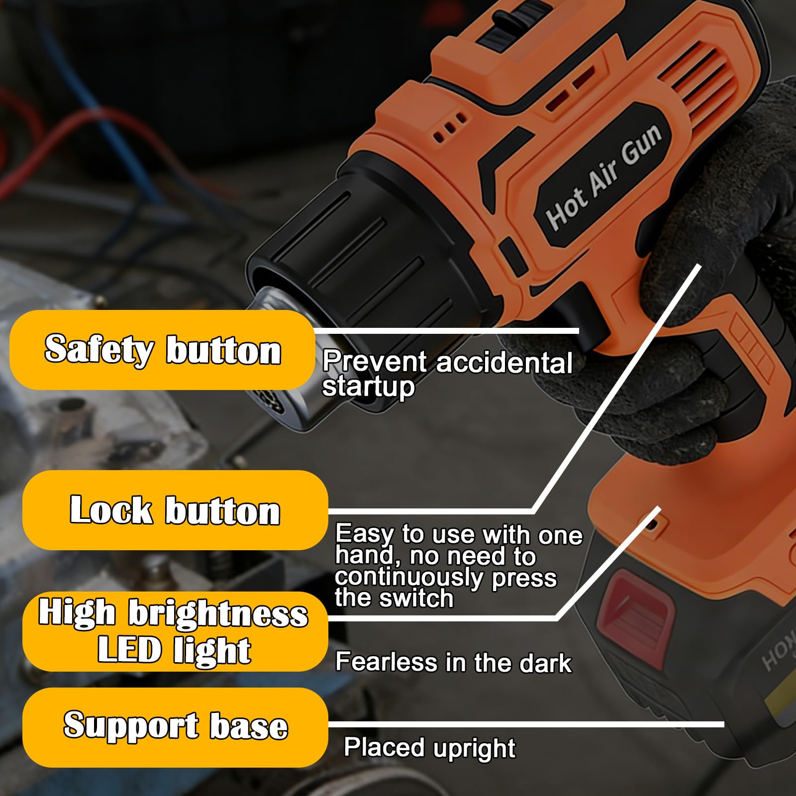 GAOUTO Pistola de aire caliente recargable para Makita 18V, Pistola de aire caliente ajustable 260/530°C, soplador de aire caliente de 350W con batería y 5 boquillas, pistola de aire caliente para