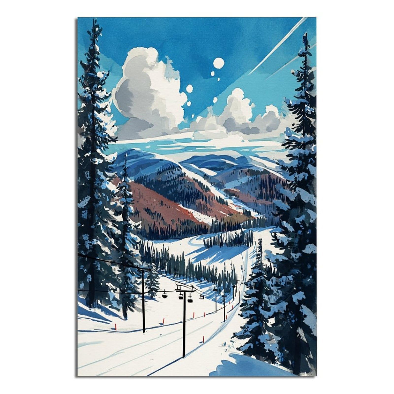 Park City Utah Ski Posters 20x30inch(50x75cm) Vintage Watercolor Canvas Art
