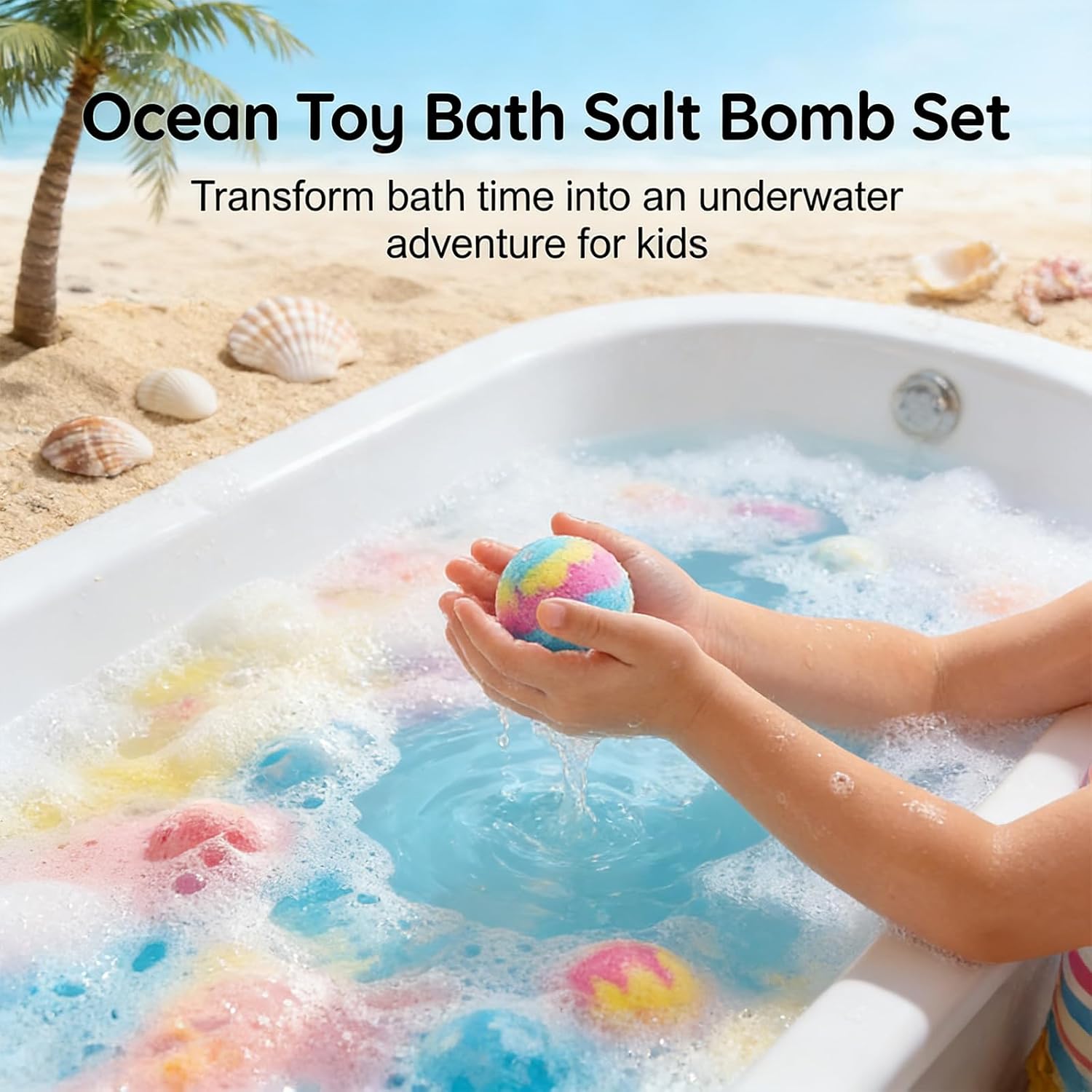 Bubbly Surprise Bath Bombs, 12-Pack Ocean Theme Bath Fizzies with Toy Inside, Natural Sea Salt Color Changing Bath Balls, Easter Basket Stuffers Gift for Kids (Blue 12pack)