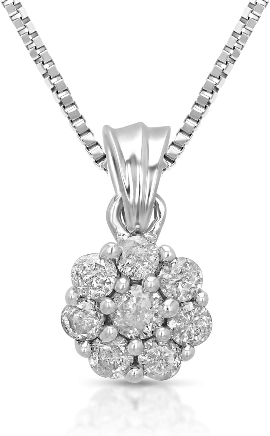 VIR JEWELS 0.15 cttw Diamond Pendant, Diamond Cluster Pendant Necklace for Women in 14K White Gold with 18 Inch Chain, Prong Setting