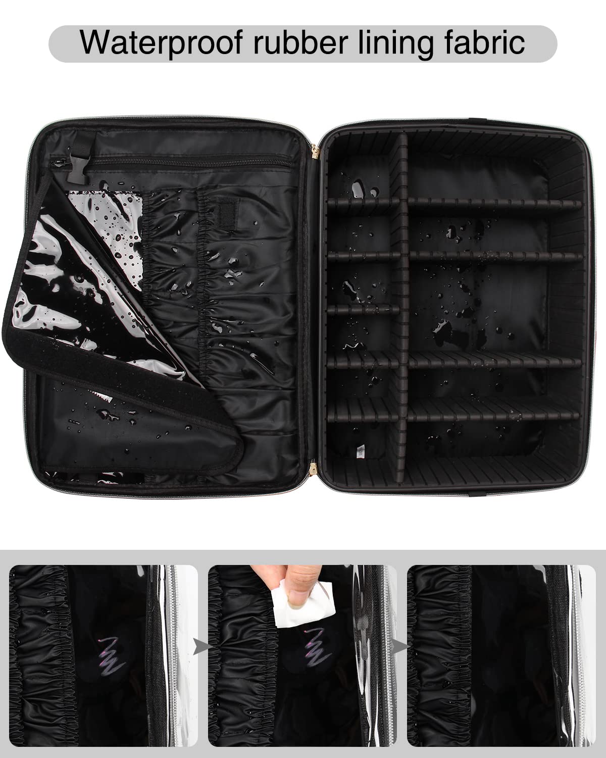 Relavel Extra Große Makeup Tasche Leder Reise Makeup Zug Tasche Professionelle Makeup Künstler-Tasche Tragbare Nagel-Organizer Box Kosmetikkoffer mit Verstellbaren Trennwänden Befestigung am Trolley