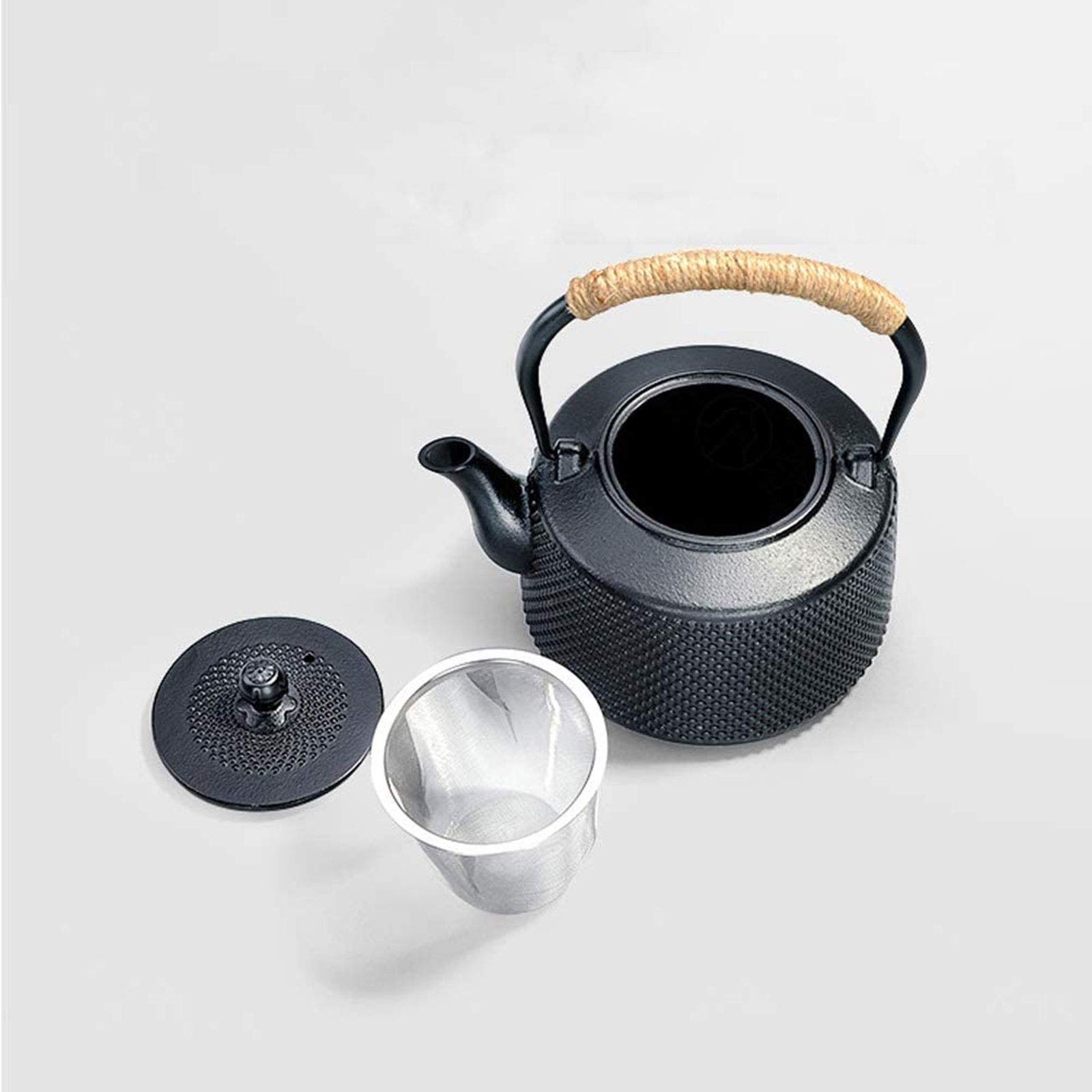 Tetera 1600ml Tetera De Hierro Fundido Japonés Grande con Infusor/Filtro De Acero Inoxidable, Antiguo Punto Pequeño Tetal Tetal Tetal como Regalo Negro