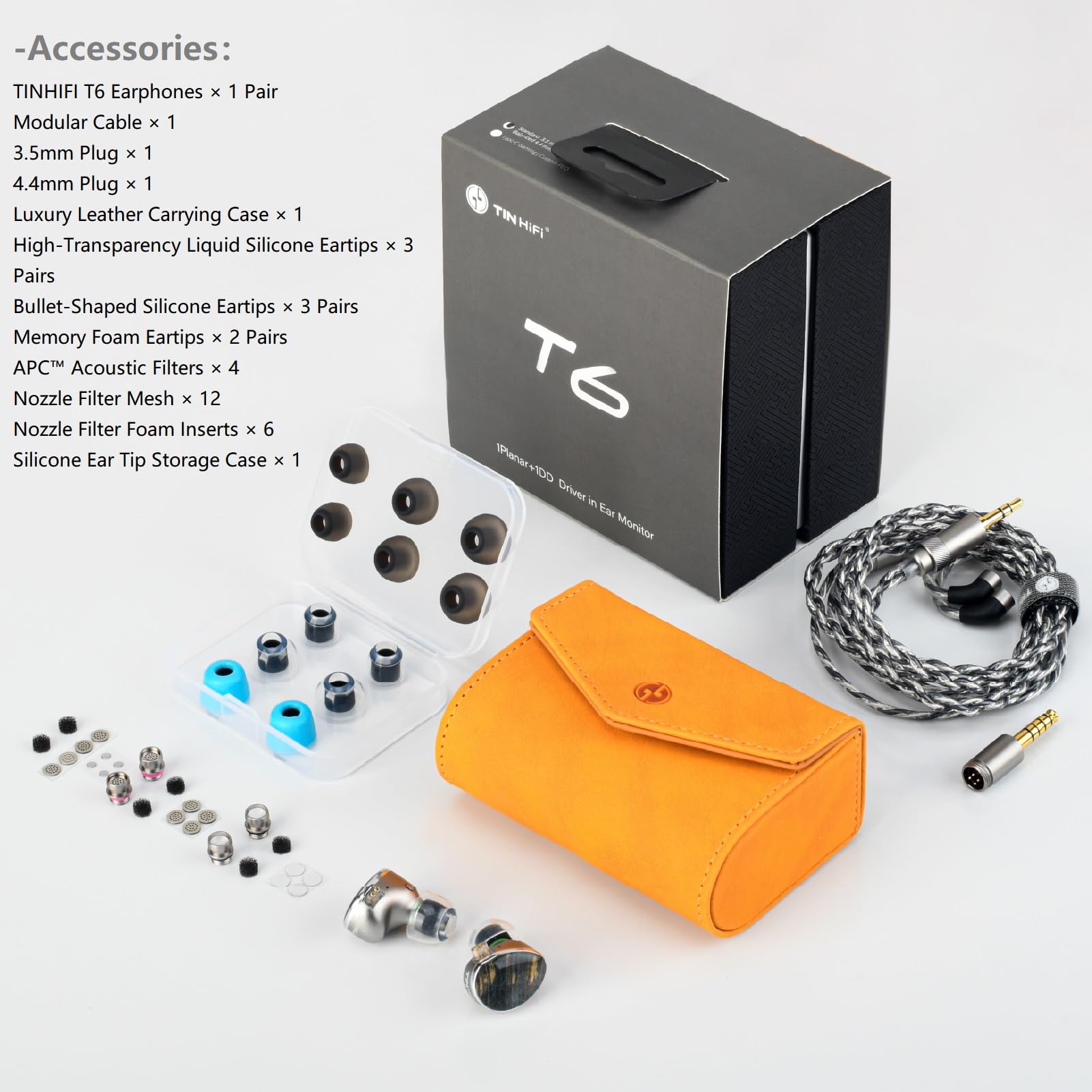Sabaj TINHIFI T6 słuchawki douszne 1DD + 1 Planar Flagowe hybrydowe słuchawki przewodowe z 3 stylami dostrajania, odłączalnym kablem, słuchawki HiFi dla audiofilów do muzyki i gier (3,5mm+4,4mm - bez