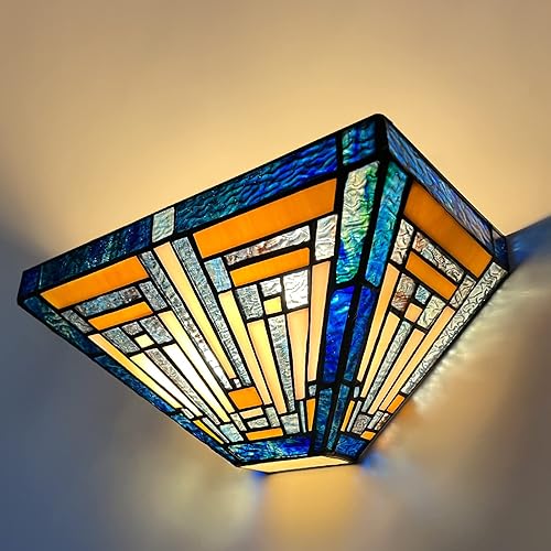 Miniatura 1 de Capulina Tiffany - Apliques de pared de 2 luces de 12 pulgadas de ancho, color ámbar azul, estilo antiguo, lámparas de pared para pasillo, escalera,