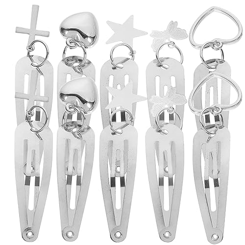 Miniatura 5 de 10 pinzas de metal para el cabello, horquillas punk, pasadores de cabello con dije de cruz de corazón plateado, accesorios para el cabello grueso y