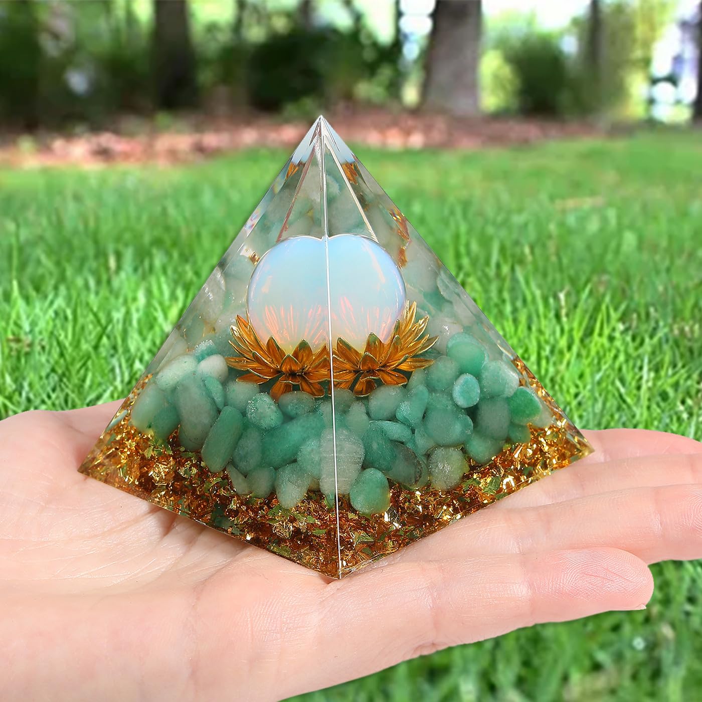 XIANNVXI Green Aventurine Healing Crystals Tower,Good Luck Gifts,Anxiety Gifts,Reiki Lotus Flower Gemstone Stone Orgonite Orgone Tower for Healing - Image 2