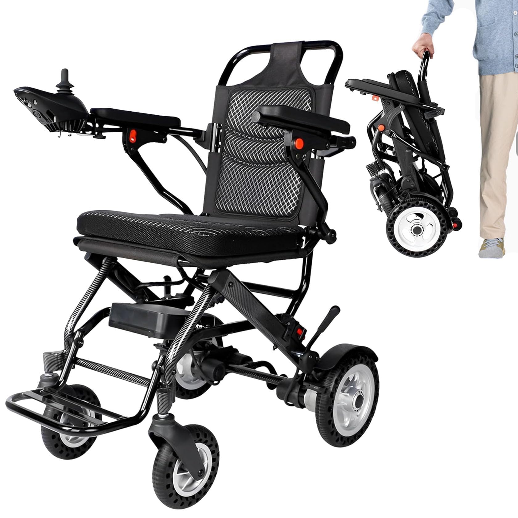 Lekki składany elektryczny wózek inwalidzki dla osób starszych i niepełnosprawnych, 14,5 kg, 6 km/h, promień skrętu 91,4 cm