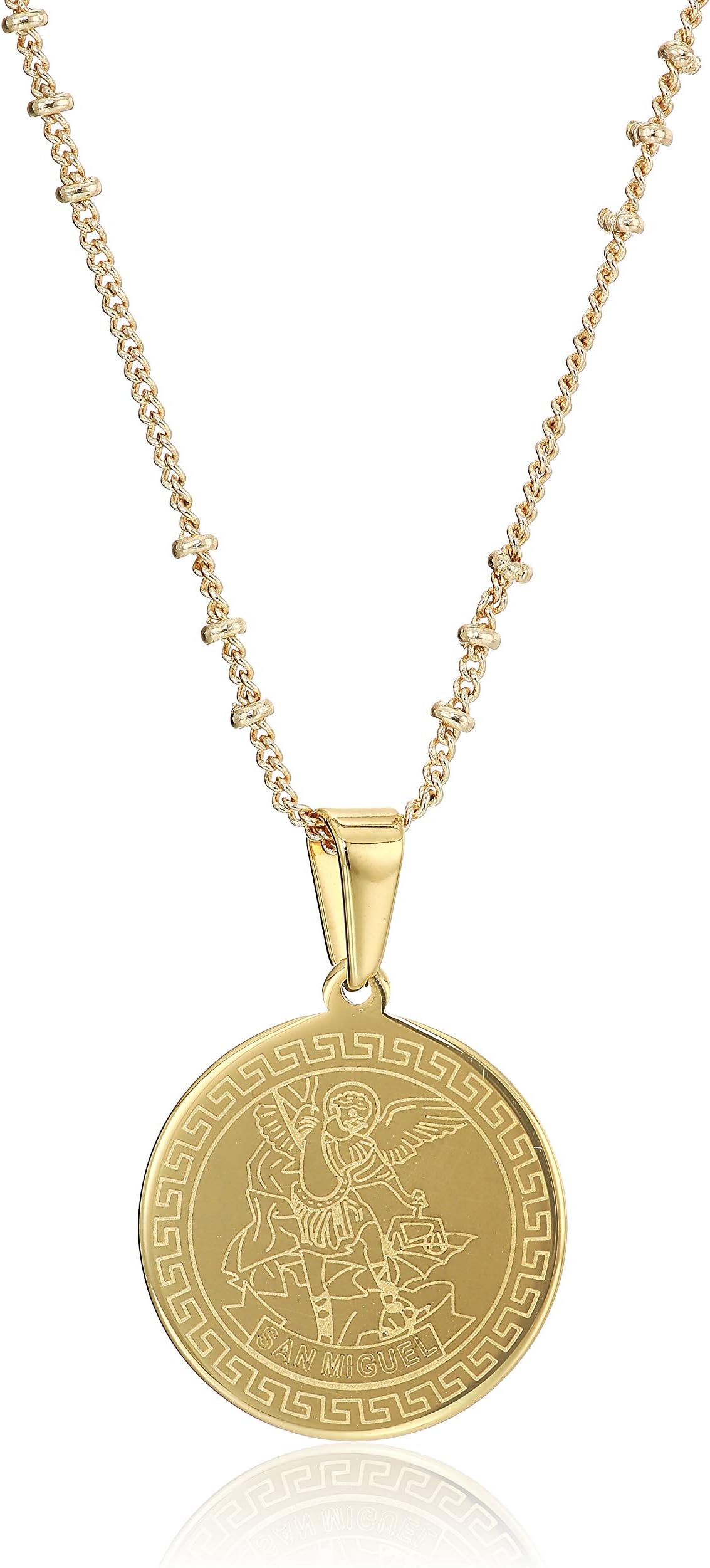 LESLIE BOULES Saint Michael Archangel Necklace 18 Inches Stainless Steel 18K Gold Plated Pendant