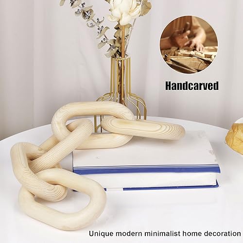 Vista 11 de HMASYO Decoración de eslabones de cadena de madera blanca, cadena decorativa de madera de 5 eslabones para decoración del hogar, decoración de mesa
