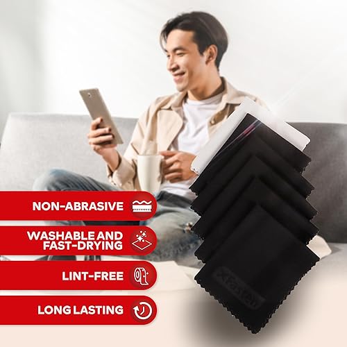 Miniatura 2 de XFasten Paño de limpieza de microfibra, paquete de 6, toallitas de limpieza de tela sin pelusa de 6 x 7 pulgadas para lentes, lentes de cámara,