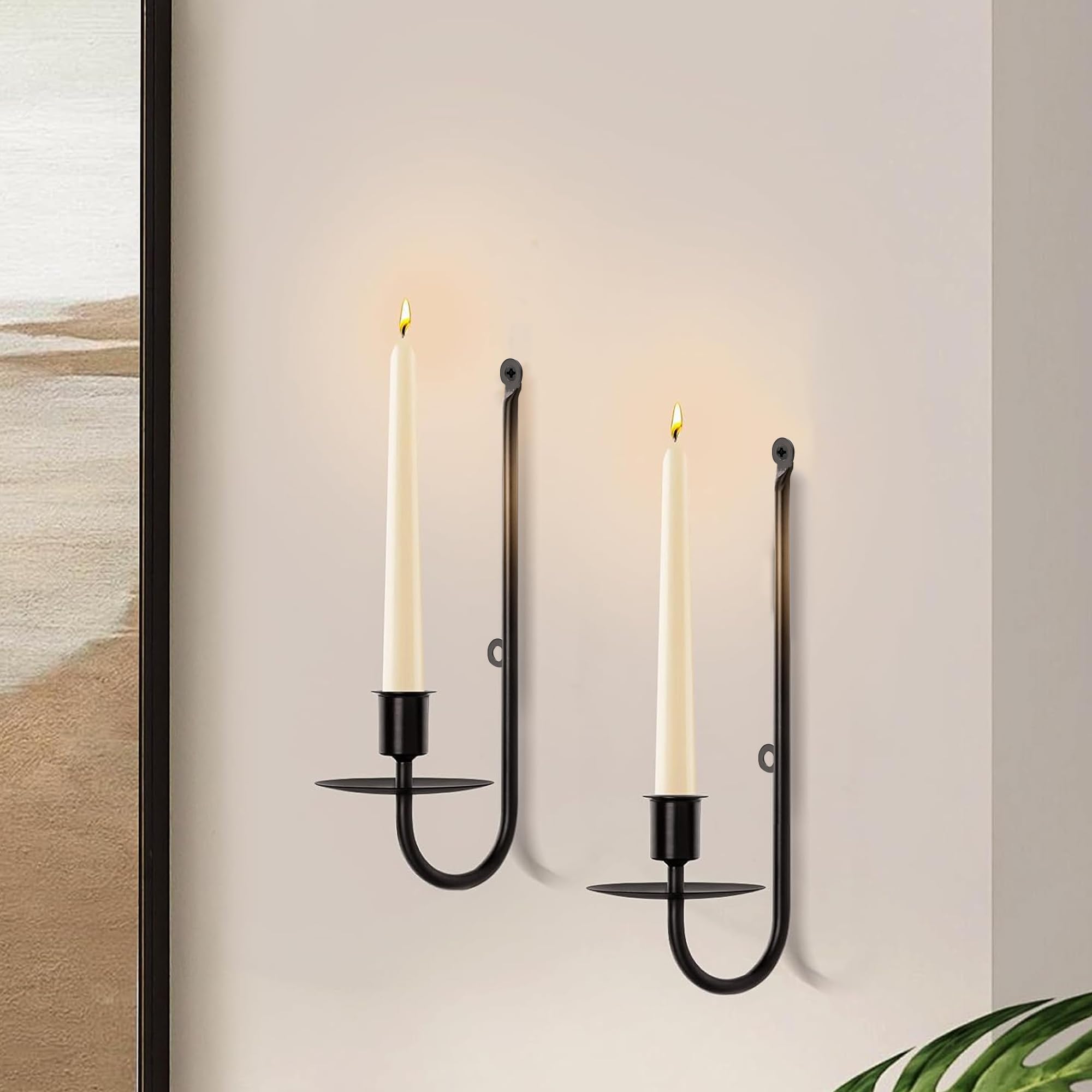Decorcity Metal Wall Candle Sconce Holder Set of 2 Wall Mount Candle Holder Pillar Holder Black Modern Wall Candle Sconces Hanging for Living Room Farmhouse Fireplace Wedding (10X4 Inch)-image-10