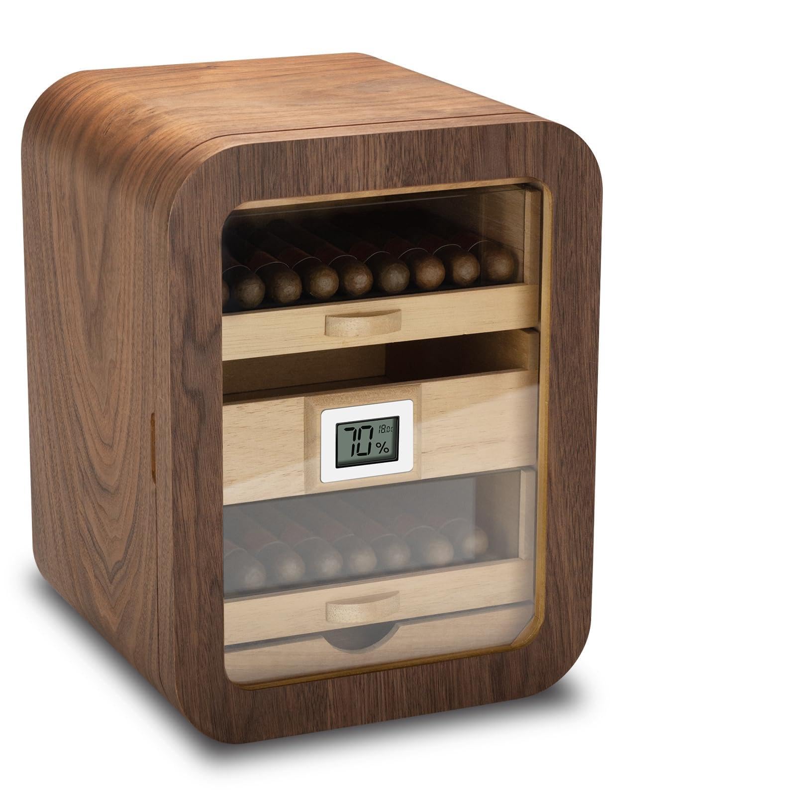 CIGARLOONG Zigarrenhumidor-Schrank aus Zedernholz, 4 Ebenen, großes Fassungsvermögen, Schrank für 110 Zigarren, inklusive Befeuchter und Hygrometer, luxuriöses Geschenk für Zigarrenliebhaber (Braun)