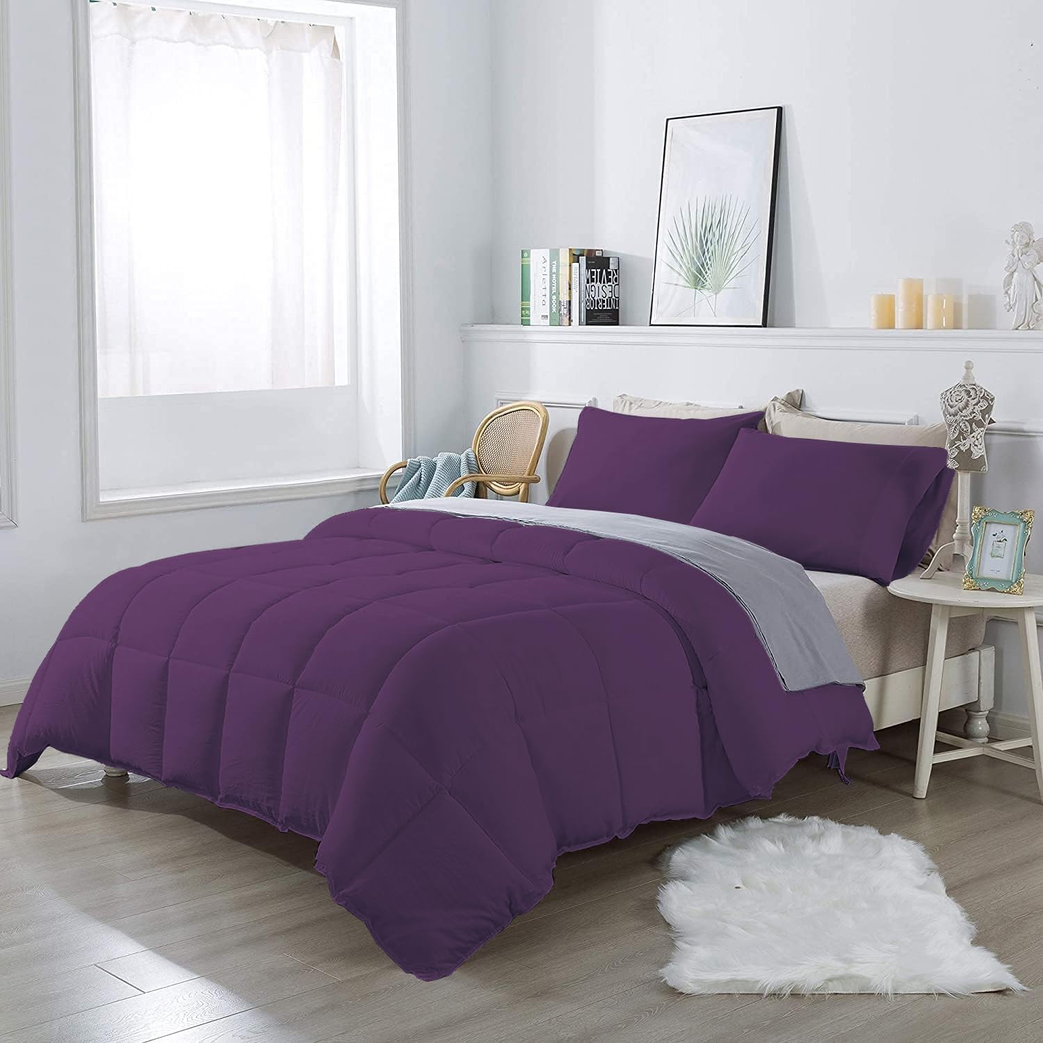 3 Piece 100% Egyptian Cotton 800 Thread Count Comforter Set Full/Queen Size (90" x 90") Inch 400 GSM Luxurious Hotel Collection Ultra-Soft Comforter Set- Plum Solid