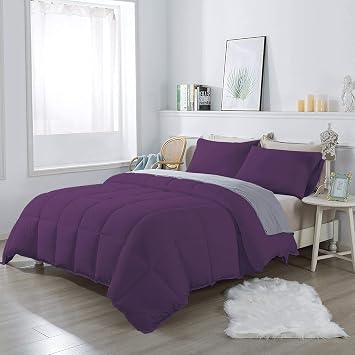 Silentnight 7 Pcs Bed in a Bag 800 TC 100% Egyptian Cotton Cal-King Size Comforter, All Season Comforter 400-GSM, Fitted Sheet 15 Inch Deep, Flat Sheet, Pillow Shams & Pillowcase - Plum Solid