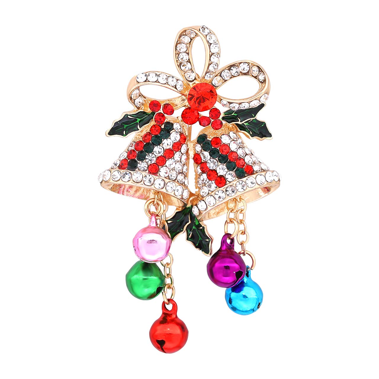 DaxiChristmas Sparkle Jingle Bell Brooch Pin Set Rhinestones Xmas Pins Set Christmas Decoration for Women (Sparkle Jingle Bell)
